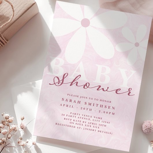 デイジーベビーシャワーピンクス 招待状