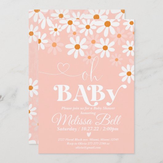 デイジーベビーシャワー招待状ボホレトロデイジーHipp 招待状 (正面/裏面)