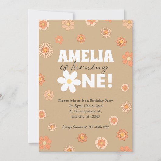 デイジーベージュファースト誕生日招待状 招待状 (正面)