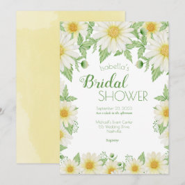 デイジーホワイトイエローフローラスクリプトブライダルシャワー 招待状