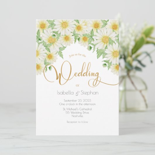 デイジーホワイトイエローフローラス結婚クリプトの起動 招待状 (スタンド正面)