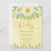 デイジーホワイトイエローフローラス結婚クリプト 招待状 (正面)