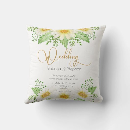 デイジーホワイトイエロー結婚フローラ クッション (裏面)