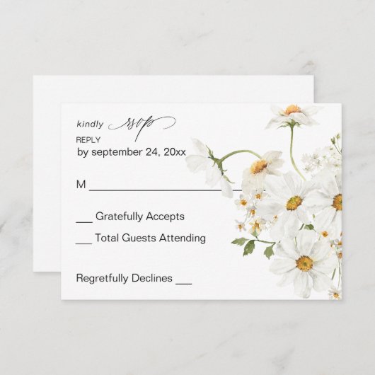 デイジーホワイトフローラいいえ食事RSVP 4 出欠カード (正面/裏面)