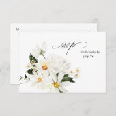 デイジーホワイトフローラと食事RSVPカード3 出欠カード (正面/裏面)