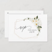 デイジーホワイトフローラと食事RSVPカード 出欠カード (正面/裏面)