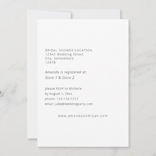 デイジーホワイトフローラブライダルシャワー 招待状 (裏面)