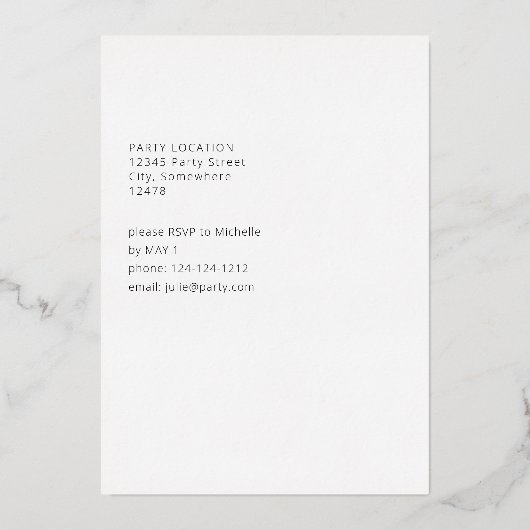 デイジーホワイトフローラ卒業パーティー 箔招待状 (裏面)