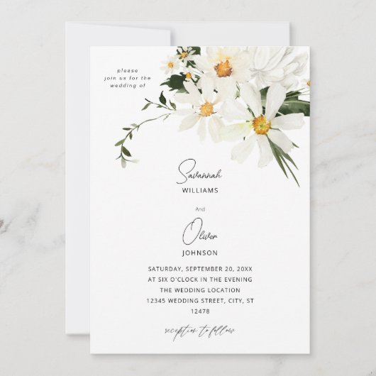 デイジーホワイトフローラ結婚式招待状v2 招待状 (正面)