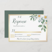 デイジーホワイトフローラ結婚金ゴールドの応答カード 出欠カード (正面/裏面)
