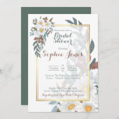 デイジーホワイトフローラ金ゴールドブライダルシャワー招待 招待状 (正面/裏面)