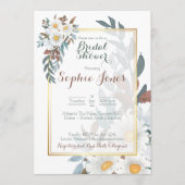 デイジーホワイトフローラ金ゴールドブライダルシャワー招待 招待状 (正面)