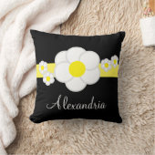 デイジーホワイトブラックイエローストライプ クッション (ブランケット)