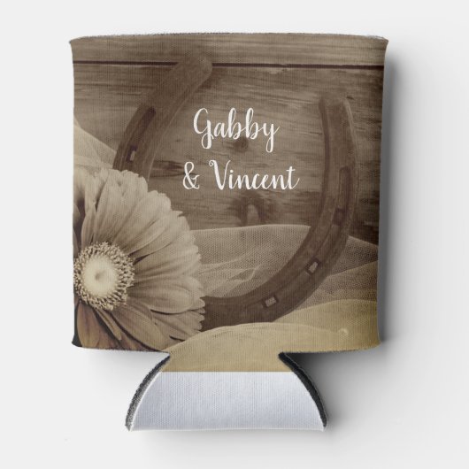 デイジーホースシューウェスタンウェディング日付を保存 缶クーラー (正面)