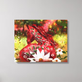デイジーホース抽象芸術アートレッドホワイトグリーンフローラ キャンバスプリント (正面)