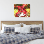 デイジーホース抽象芸術アートレッドホワイトグリーンフローラ キャンバスプリント (インサイチュ (寝室))