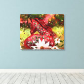 デイジーホース抽象芸術アートレッドホワイトグリーンフローラ キャンバスプリント (インサイチュ (ウッドフロア))