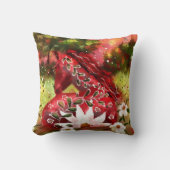 デイジーホース抽象芸術アートレッドホワイトグリーンフローラ クッション (正面)