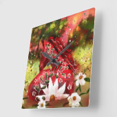 デイジーホース抽象芸術アートレッドホワイトグリーンフローラ スクエア壁時計 (傾斜)