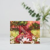 デイジーホース抽象芸術アートレッドホワイトグリーンフローラ ポストカード (スタンド正面)