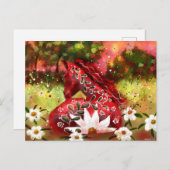 デイジーホース抽象芸術アートレッドホワイトグリーンフローラ ポストカード (正面/裏面)