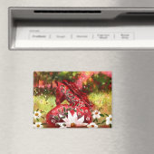 デイジーホース抽象芸術アートレッドホワイトグリーンフローラ マグネット (インサイチュ (食洗機))