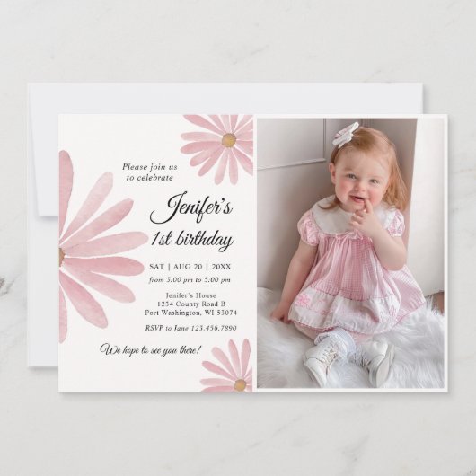 デイジーボヒミアンガール1st誕生日パーティー写真 招待状 (正面)