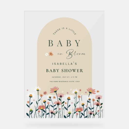 デイジーボホワイルドフラワーベビーイン開花シャワーウェルカム アクリルサイン (正面)