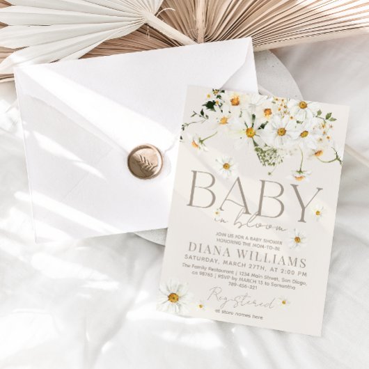 デイジーボホワイルドフラワーベビーイン開花シャワー 招待状