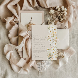 デイジーボホワイルドフラワーモダンブライダルシャワー 招待状