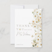 デイジーボホワイルフラワーモダン ブライダルシャワー サンキューカード (正面)