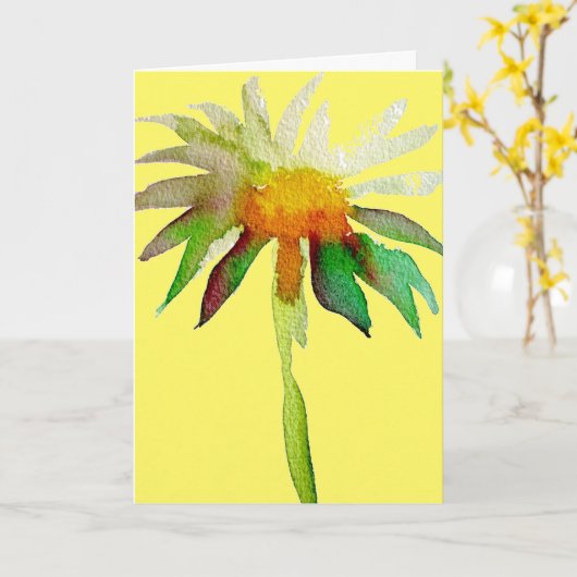 デイジーモダンアートフラワーオンイエローハッピーバースデー カード (黄色い花)