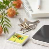 デイジーモダンアートフラワーオンイエロー キーホルダー (側面)