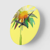 デイジーモダンアートフラワーオンイエロー ラウンド壁時計 (傾斜)