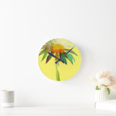 デイジーモダンアートフラワーオンイエロー ラウンド壁時計 (ホーム)