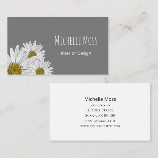 デイジーモダントレンディーボタニカルグレイ 名刺 (正面/裏面)