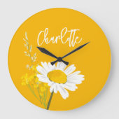 デイジーモダンワイルドフラワーカスタムズモノグラム ラージ壁時計 (正面)