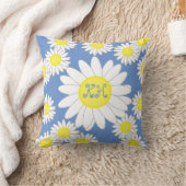 デイジーモノグラムブルーホワイトとイエロー クッション (ブランケット)