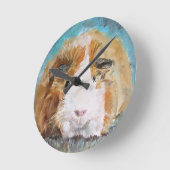 デイジーモルモット油絵 ラウンド壁時計 (傾斜)