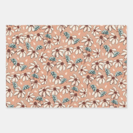 デイジーラディバグとチェッカーボード ラッピングペーパーシート