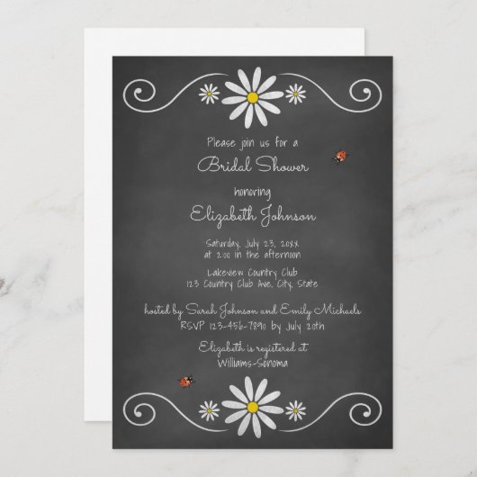 デイジーラディバグ素朴シャルボードブライダルシャワー 招待状 (正面/裏面)