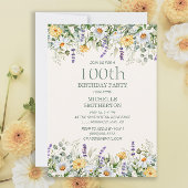 デイジーラベンダーイエローワイルドフラワーズ100誕生日 招待状
