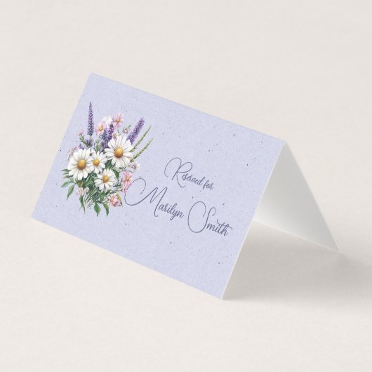 デイジーラベンダー野花の結婚式 名前プレイスカード (正面)
