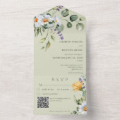 デイジーラベ素朴ンダーフローラセージ緑QRコード オールインワン招待状 (内側)