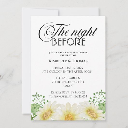 デイジーリハーサルのディナーの招待の前の夜 招待状 (正面)