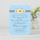 デイジーリボンブルー結婚式招待状カード 招待状 (スタンド正面)