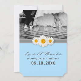 デイジーリボン – サンキューカード – 青い灰色と白