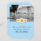 デイジーリボン – サンキューカード – 青い灰色と白 (正面/裏面)