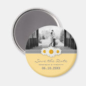 デイジーリボン – 黄色いグレーと白の日付を保存 マグネット (正面/裏面)