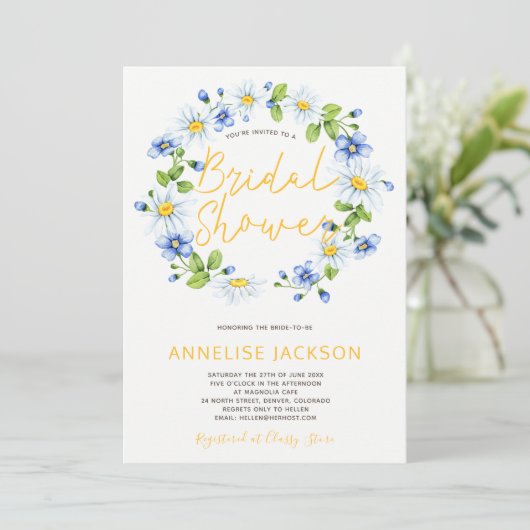 デイジーリースイエローブルーブライダルシャワー 招待状 (スタンド正面)